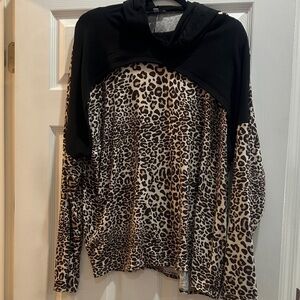 White Birch Leopard Print Top with Black Hood
